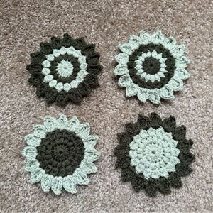 Handmade Crochet Sunflower Coasters Set of Four